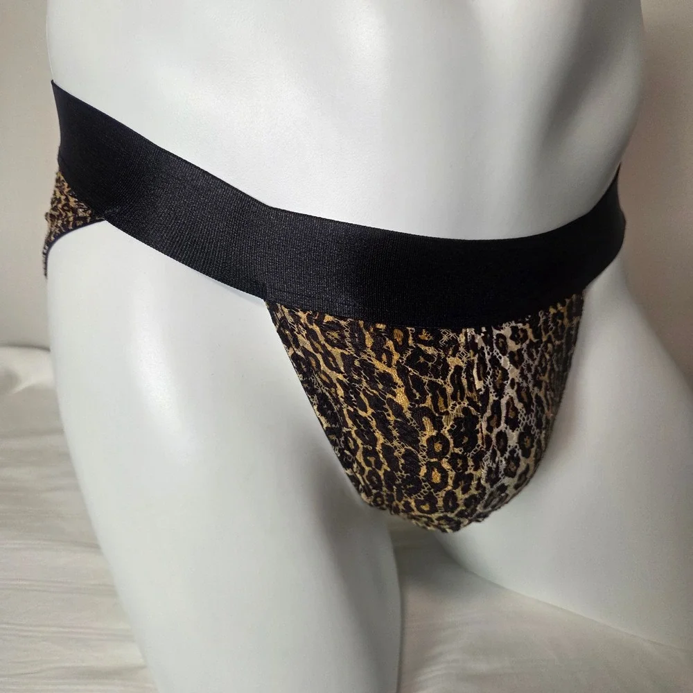 Cosabella Mens Leopard Print Lace Brief Black Elastic Waistband Animal Pattern